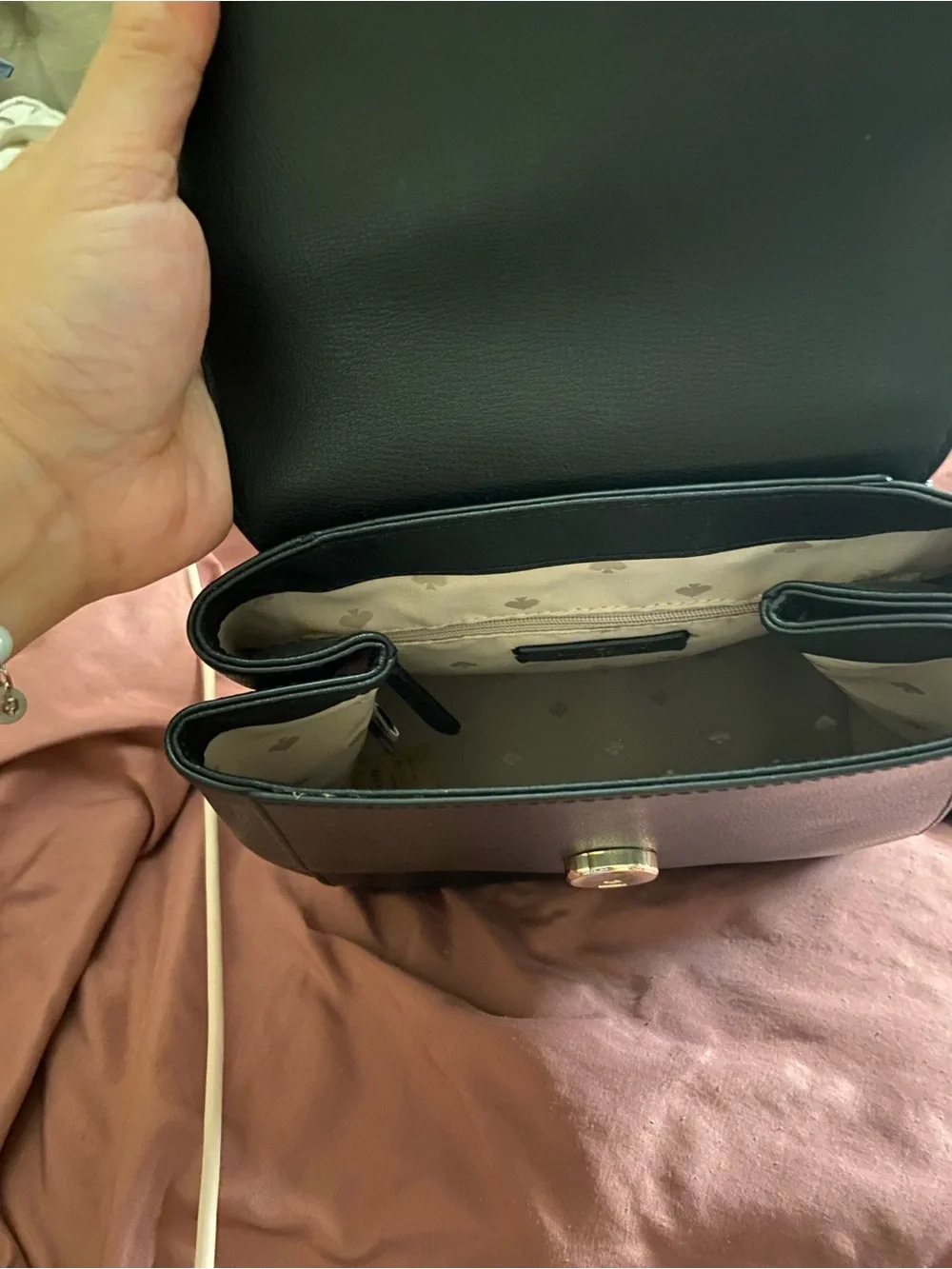 kate spade Black Leather Top-Handle Backpack with Spade Accent